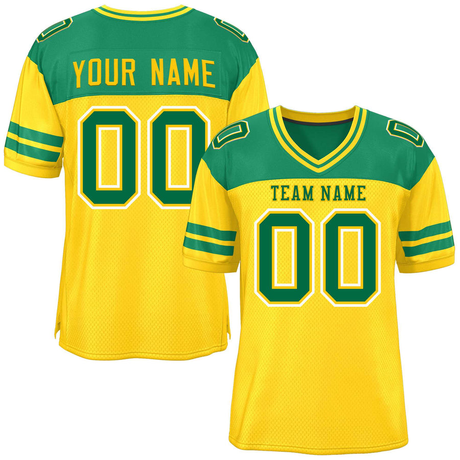 Custom Gold Kelly Green Personalized Color Block Football Jersey | BuyFootballJersey