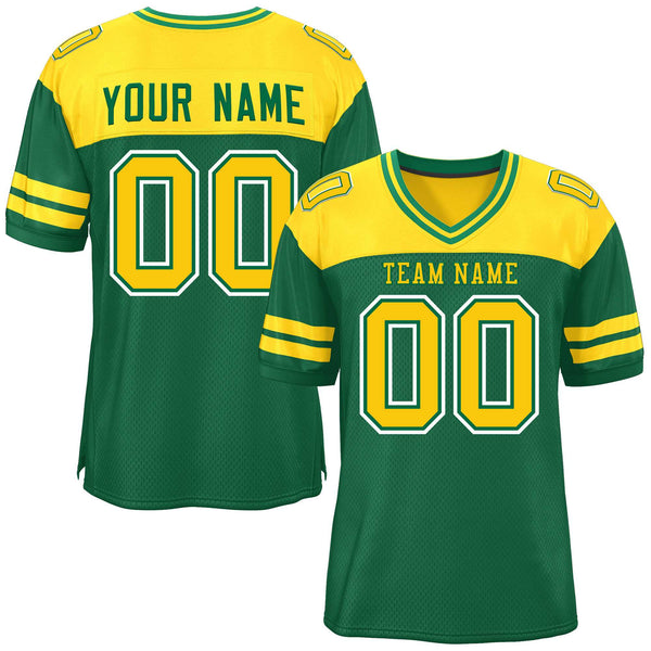 Custom Green Gold Personalized Color Block Football Jersey | BuyFootballJersey