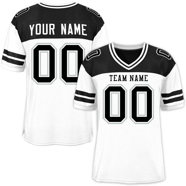 Custom White Black Personalized Color Block Football Jersey | BuyFootballJersey