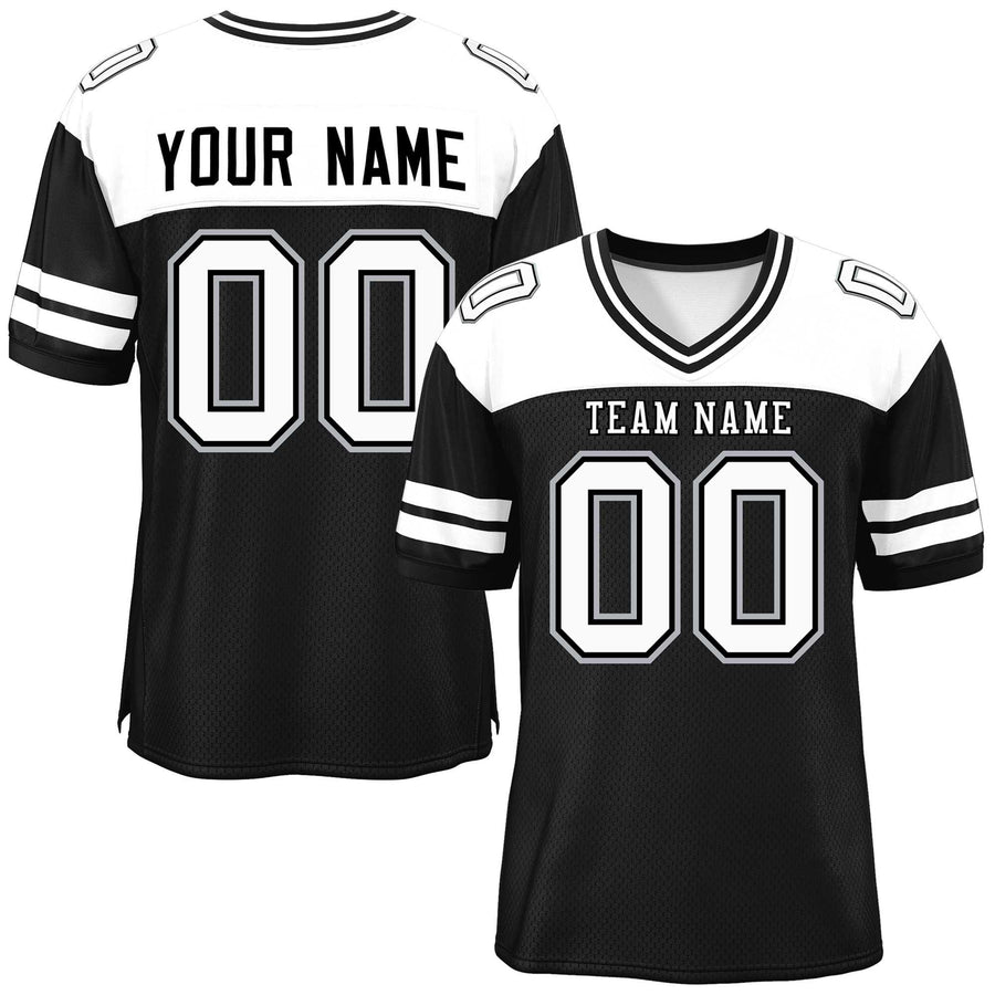 Custom Black White Personalized Color Block Football Jersey | BuyFootballJersey