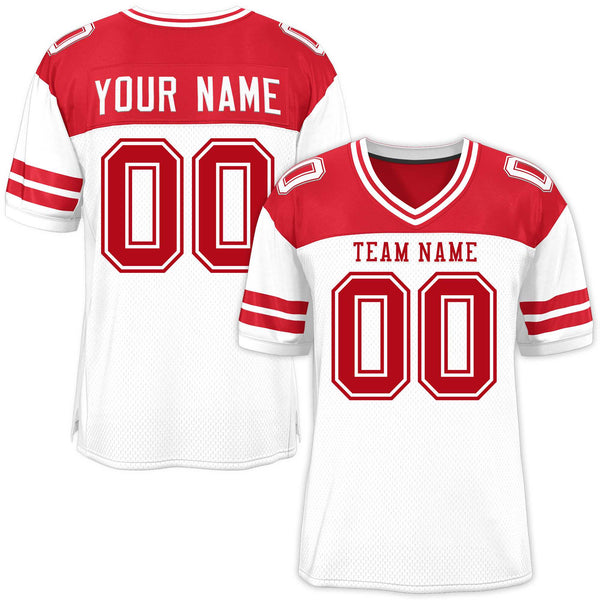 Custom White Red Personalized Color Block Football Jersey | BuyFootballJersey