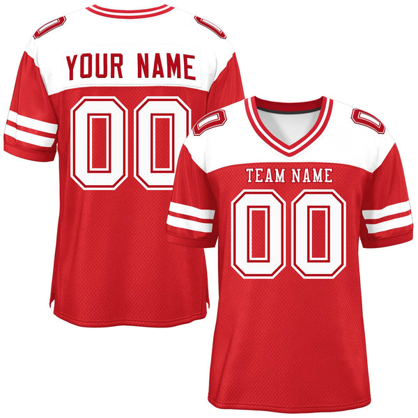 Custom Red White Personalized Color Block Football Jersey | BuyFootballJersey