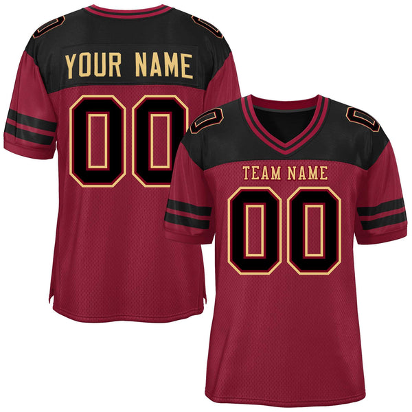 Custom Crimson Black Personalized Color Block Football Jersey | BuyFootballJersey