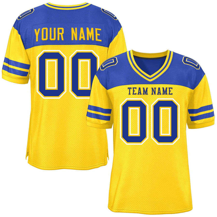 Custom Gold Royal Personalized Color Block Football Jersey | BuyFootballJersey