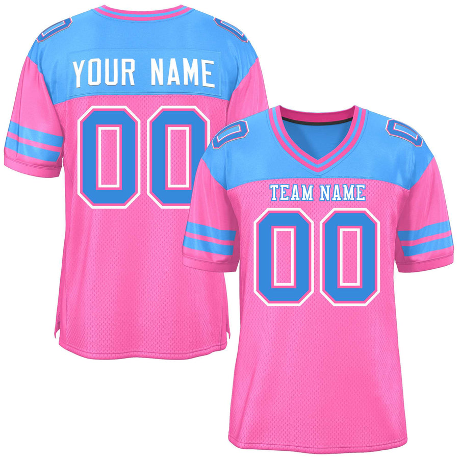 Custom Pink Powder Blue Personalized Color Block Football Jersey | BuyFootballJersey