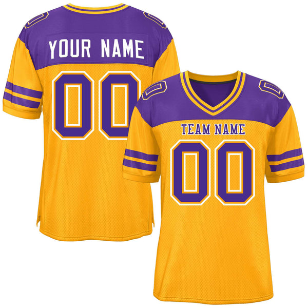 Custom Yellow Purple Personalized Color Block Football Jersey | BuyFootballJersey