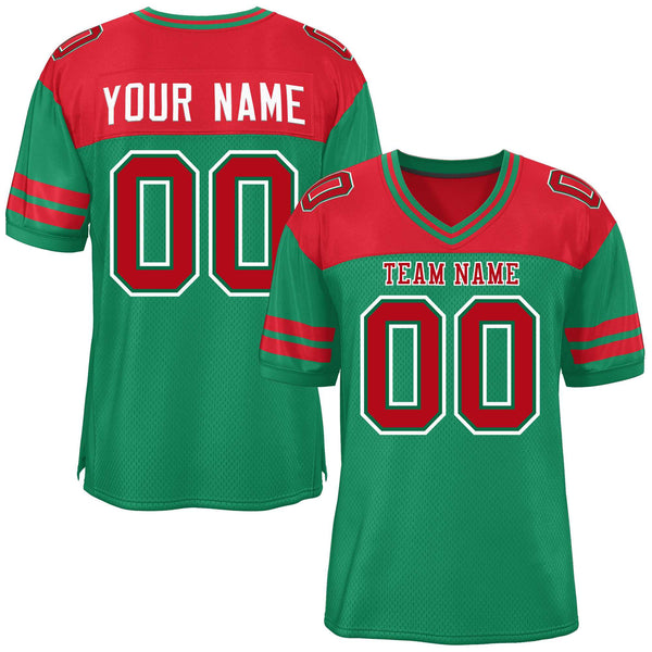 Custom Kelly Green Red Personalized Color Block Football Jersey | BuyFootballJersey