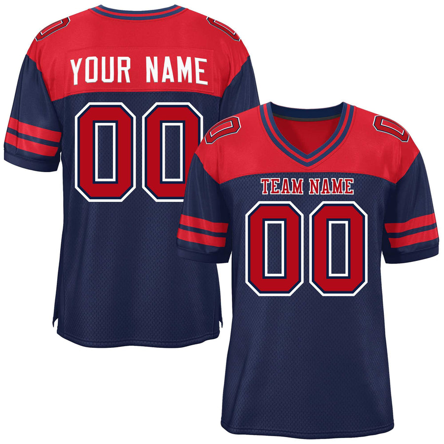 Custom Navy Red Personalized Color Block Football Jersey | BuyFootballJersey