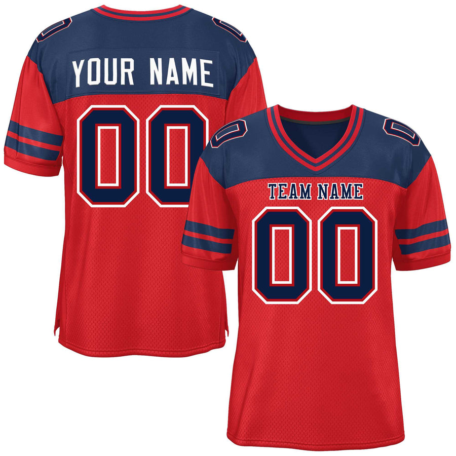 Custom Red Navy Personalized Color Block Football Jersey | BuyFootballJersey