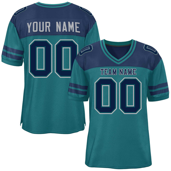 Custom Aqua Navy Personalized Color Block Football Jersey | BuyFootballJersey