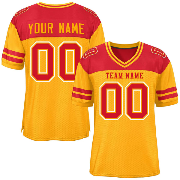 Custom Yellow Red Personalized Color Block Football Jersey | BuyFootballJersey