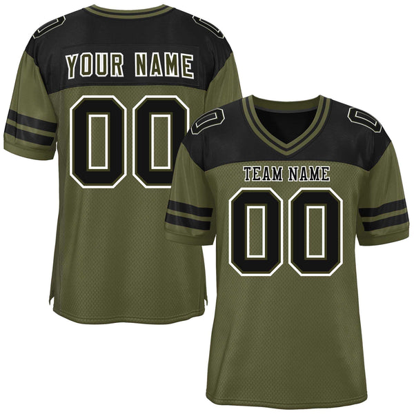 Custom Olive Black Personalized Color Block Football Jersey | BuyFootballJersey