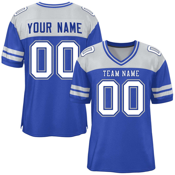 Custom Royal Gray Personalized Color Block Football Jersey | BuyFootballJersey