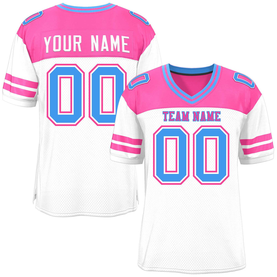 Custom White Pink Personalized Color Block Football Jersey | BuyFootballJersey