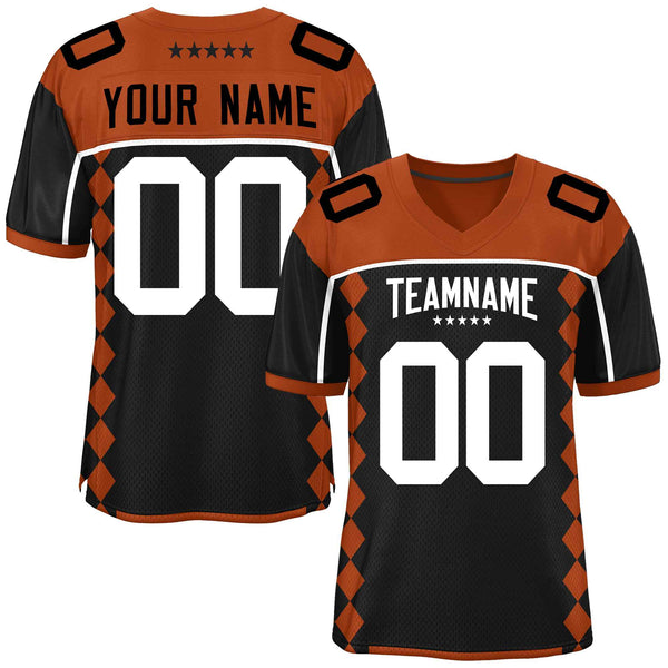 Custom Texas Orange Black Raglan Sleeves Side Blocks Pattern Football Jersey | BuyFootballJersey
