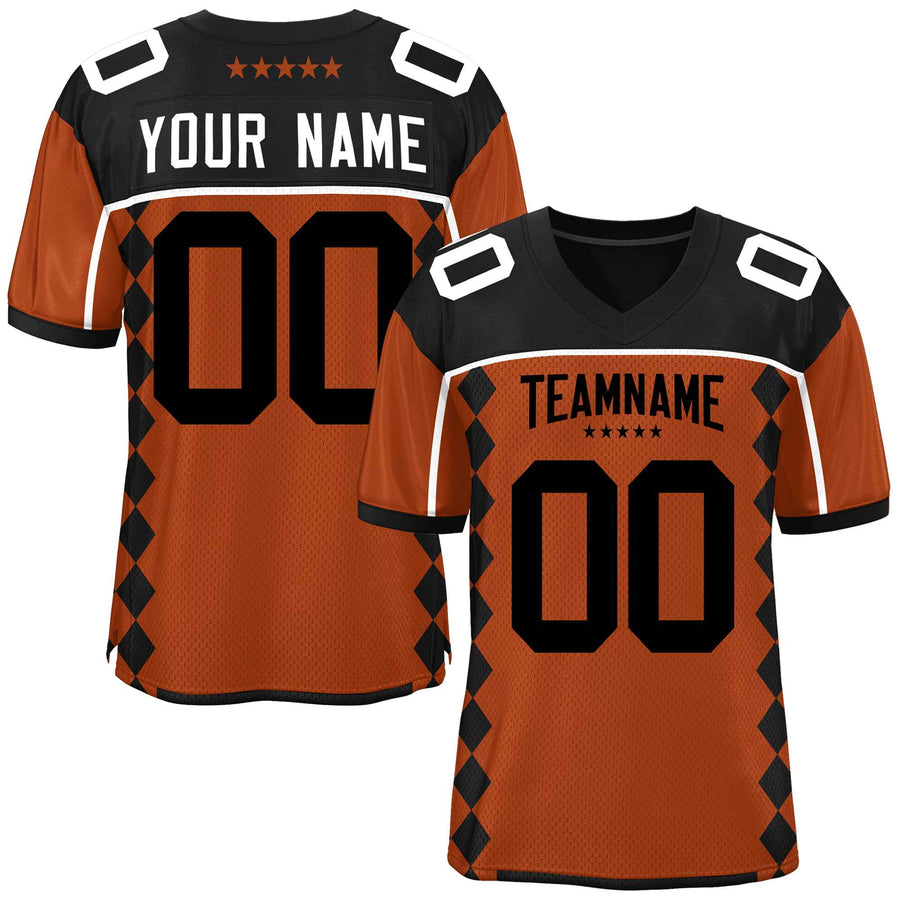 Custom Texas Orange Black Raglan Sleeves Side Blocks Pattern Football Jersey | BuyFootballJersey