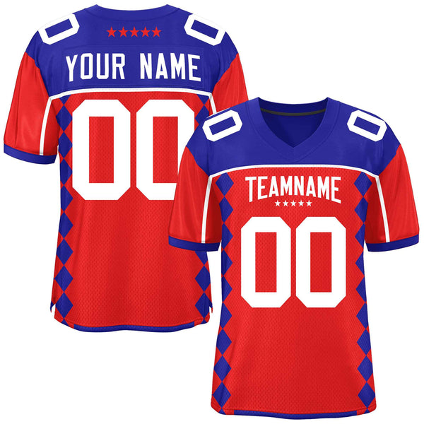 Custom Royal Red Raglan Sleeves Side Blocks Pattern Football Jersey | BuyFootballJersey