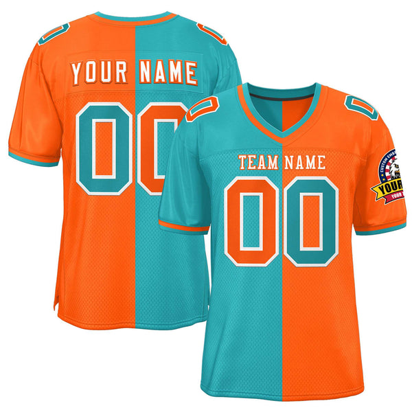 Custom Aqua Orange Personalized Split Two Tone Design Football Jersey | BuyFootballJersey