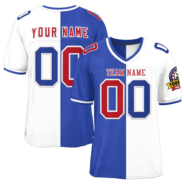 Custom Royal White Personalized Split Two Tone Design Football Jersey | BuyFootballJersey