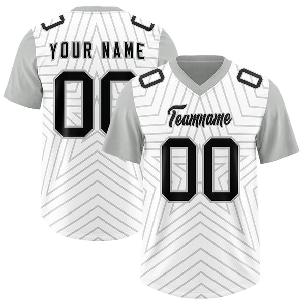 Custom White Gray Personalized Star Pattern Raglan Sleeves Football Jersey | BuyFootballJersey