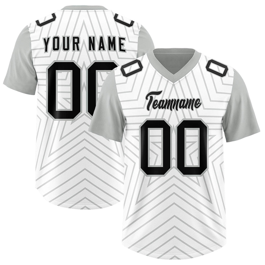 Custom White Gray Personalized Star Pattern Raglan Sleeves Football Jersey | BuyFootballJersey