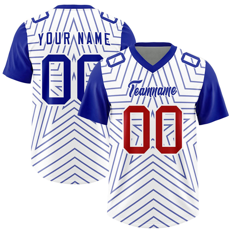 Custom White Royal Personalized Star Pattern Raglan Sleeves Football Jersey | BuyFootballJersey