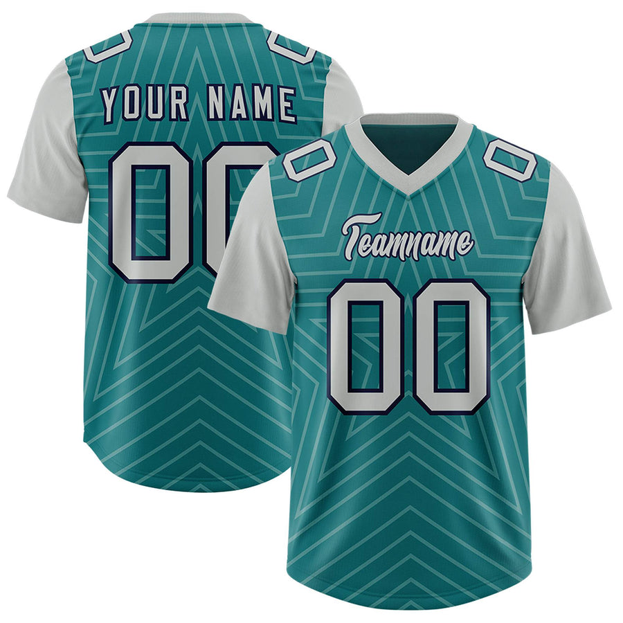 Custom Aqua Gray Personalized Star Pattern Raglan Sleeves Football Jersey | BuyFootballJersey