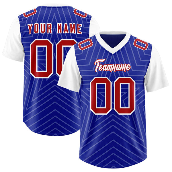 Custom Royal White Personalized Star Pattern Raglan Sleeves Football Jersey | BuyFootballJersey