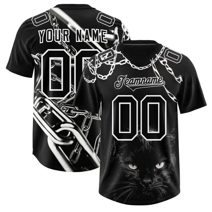 Custom Black White Graffiti Pattern Chains Football Jersey | BuyFootballJersey