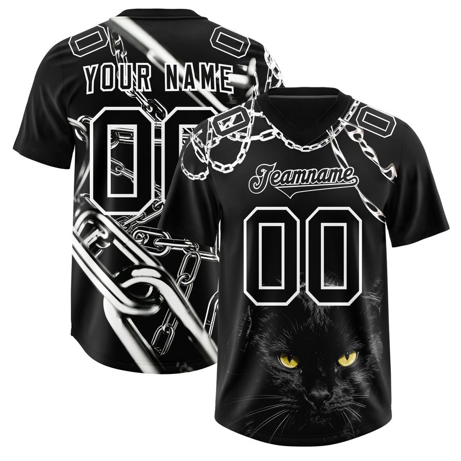 Custom Black White Graffiti Pattern Chains Football Jersey | BuyFootballJersey