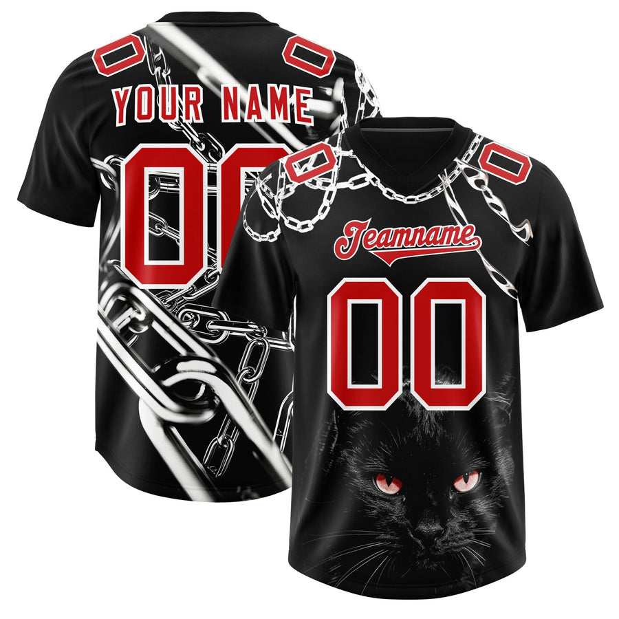 Custom Black Red Graffiti Pattern Chains Football Jersey | BuyFootballJersey
