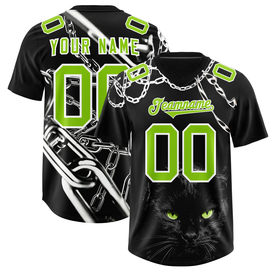 Custom Black Neon Green Graffiti Pattern Chains Football Jersey | BuyFootballJersey