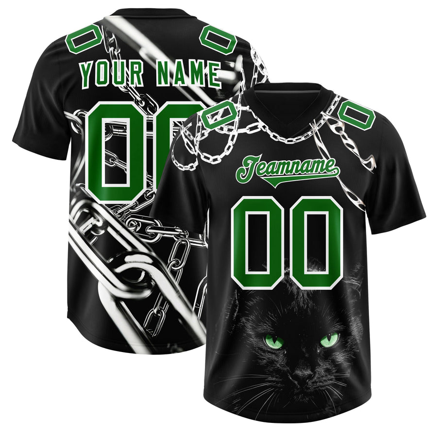 Custom Black Kelly Greeen Graffiti Pattern Chains Football Jersey | BuyFootballJersey