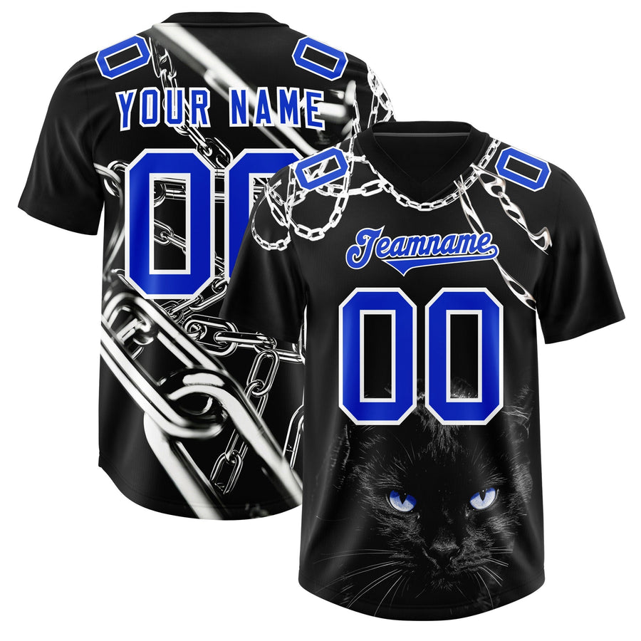 Custom Black Blue Graffiti Pattern Chains Football Jersey | BuyFootballJersey