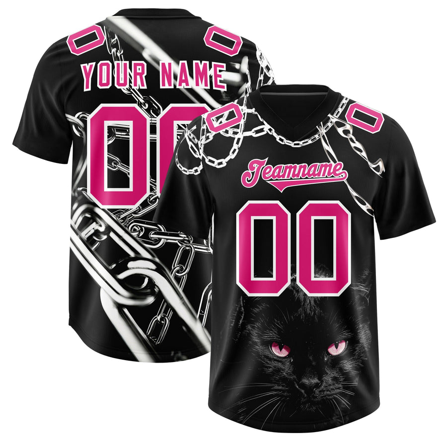 Custom Black Pink Graffiti Pattern Chains Football Jersey | BuyFootballJersey
