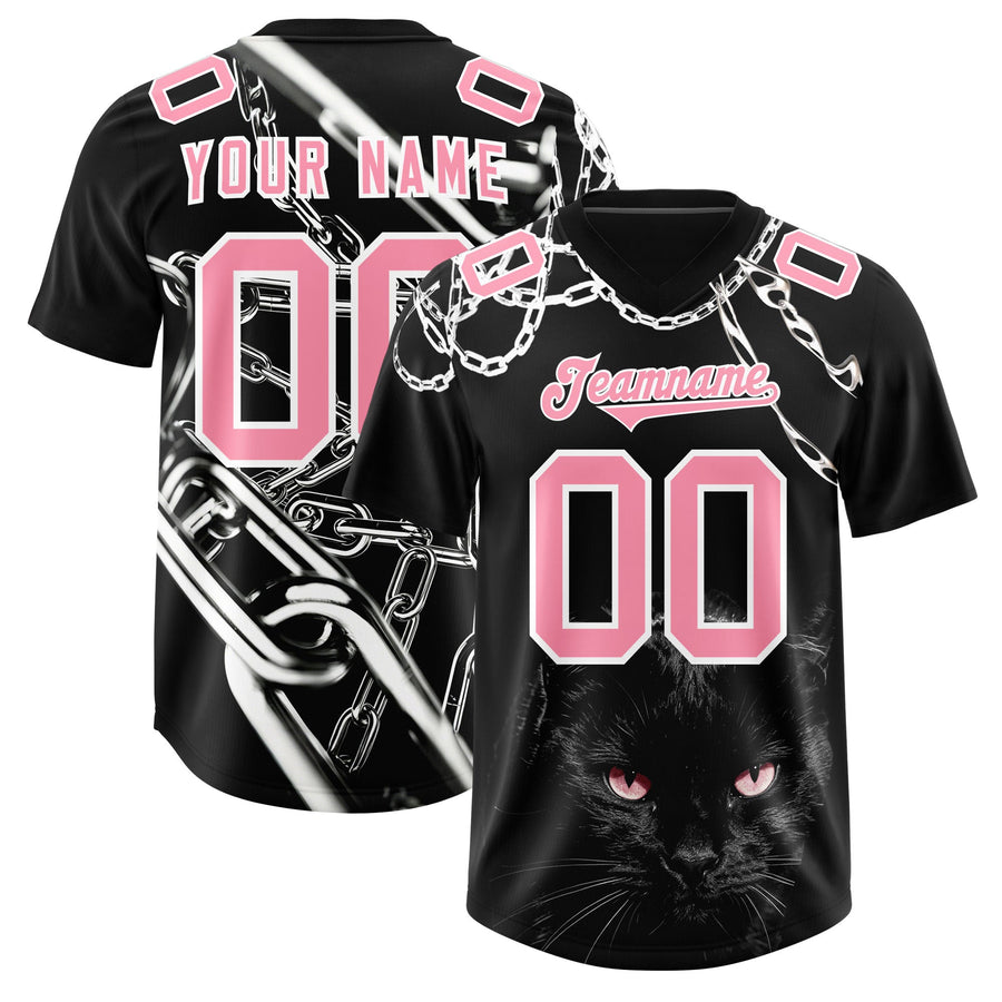 Custom Black Light Pink Graffiti Pattern Chains Football Jersey | BuyFootballJersey