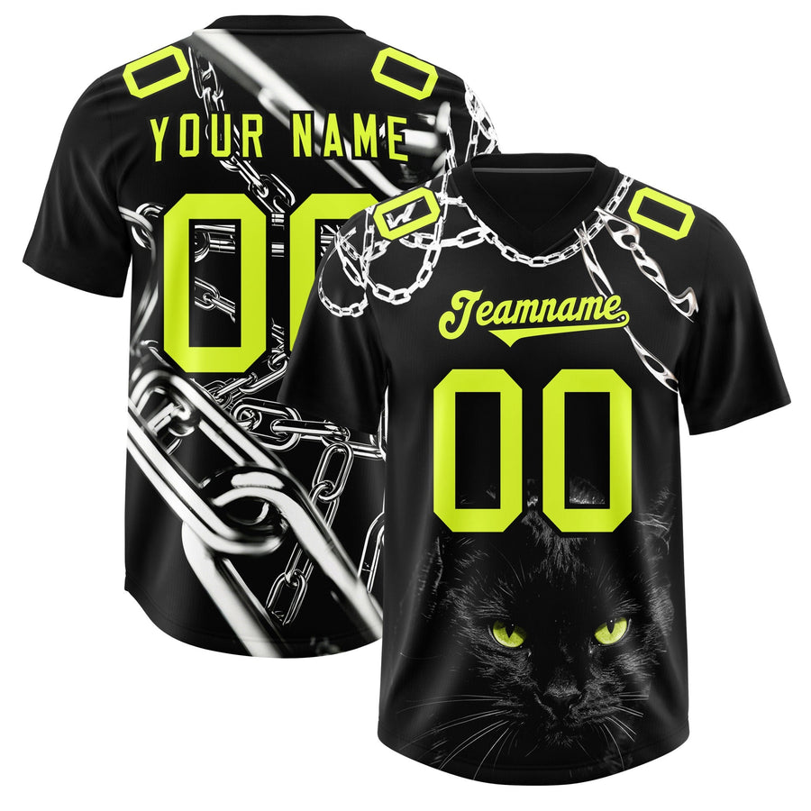 Custom Black Fluorescent Green Graffiti Pattern Chains Football Jersey | BuyFootballJersey