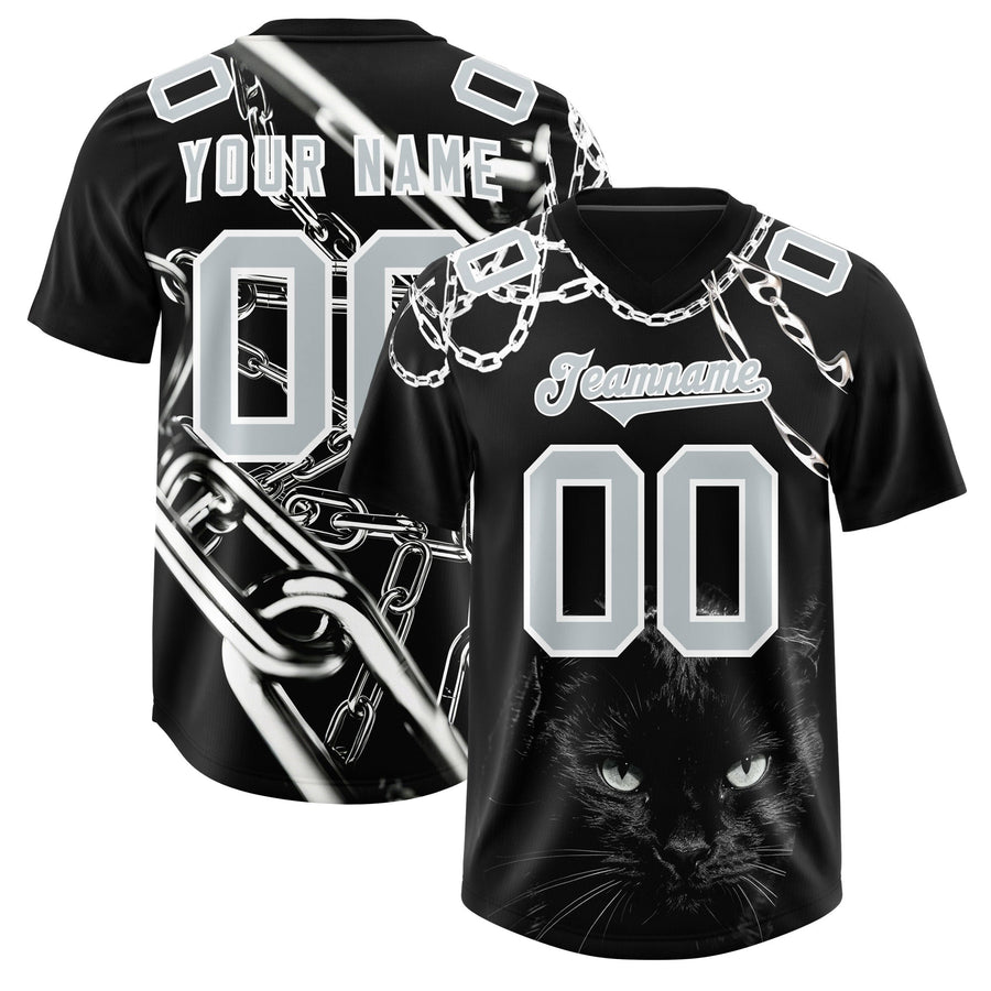 Custom Black Silver Graffiti Pattern Chains Football Jersey | BuyFootballJersey