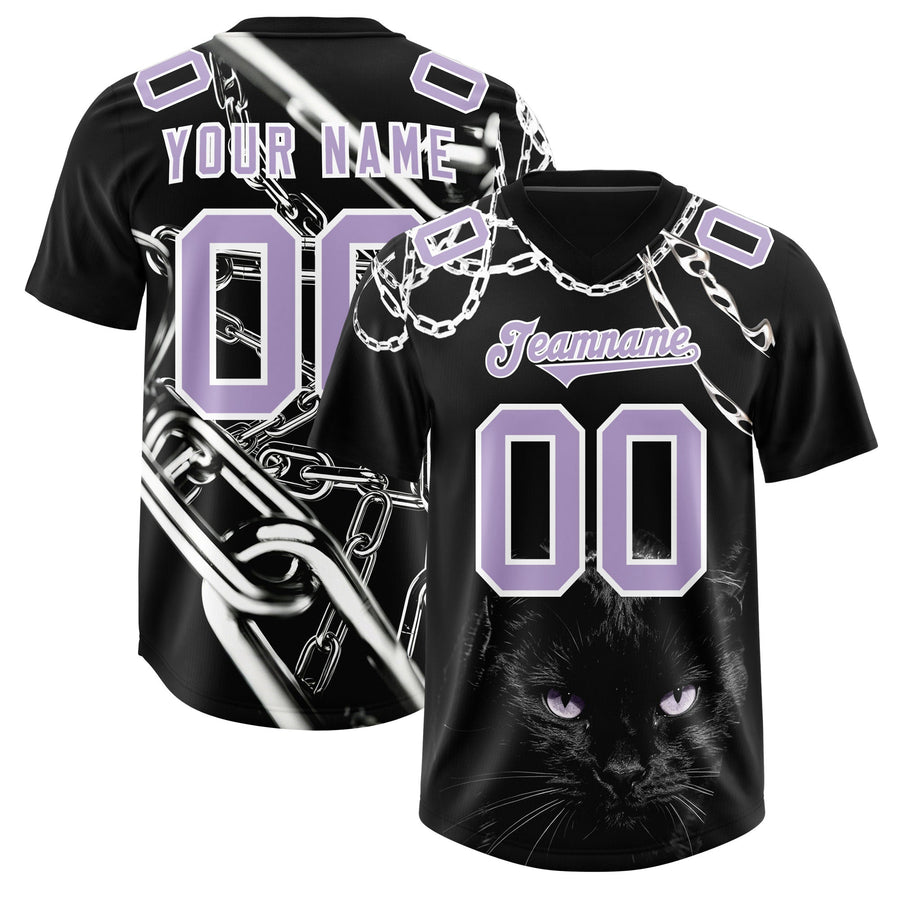Custom Black Light Purple Graffiti Pattern Chains Football Jersey | BuyFootballJersey