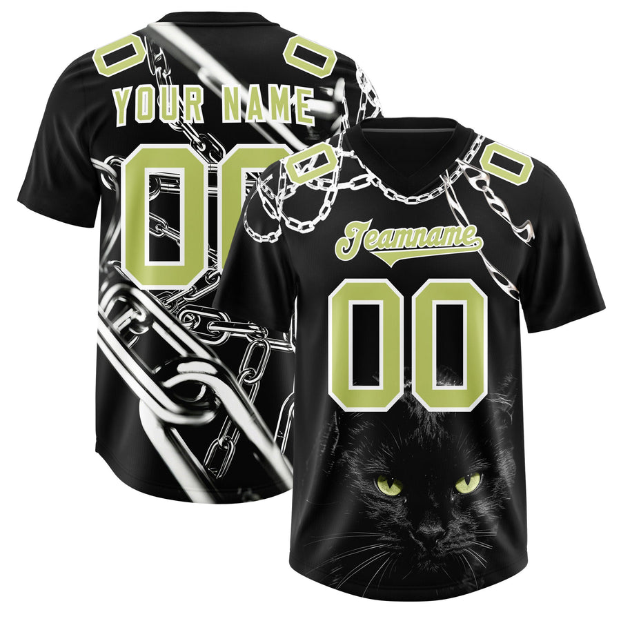 Custom Black Champagne Graffiti Pattern Chains Football Jersey | BuyFootballJersey