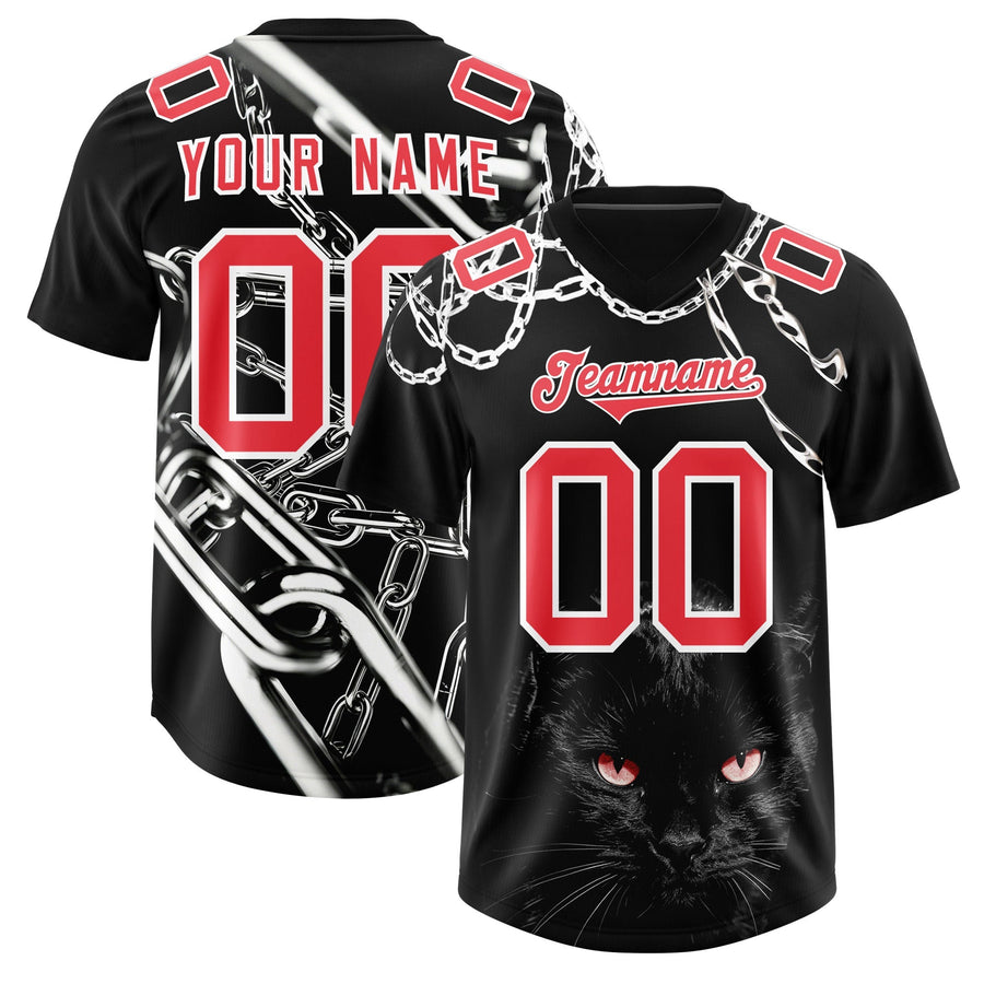 Custom Black Light Red Graffiti Pattern Chains Football Jersey | BuyFootballJersey