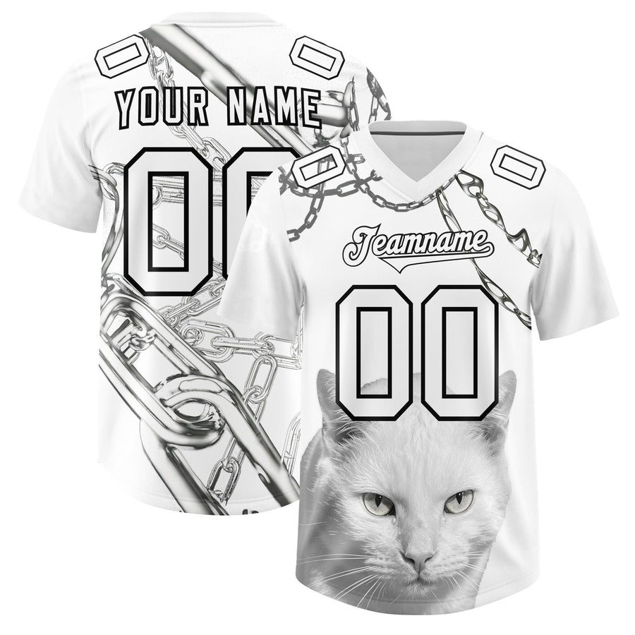 Custom White Graffiti Pattern Chains Football Jersey | BuyFootballJersey