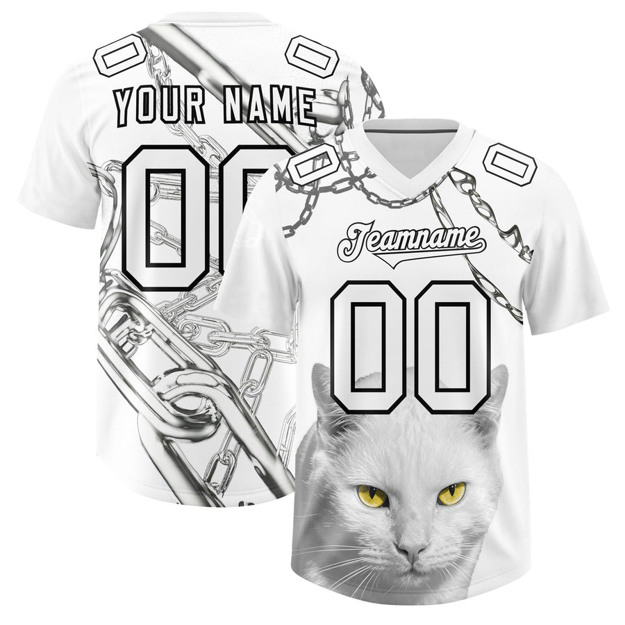 Custom White Graffiti Pattern Chains Football Jersey | BuyFootballJersey
