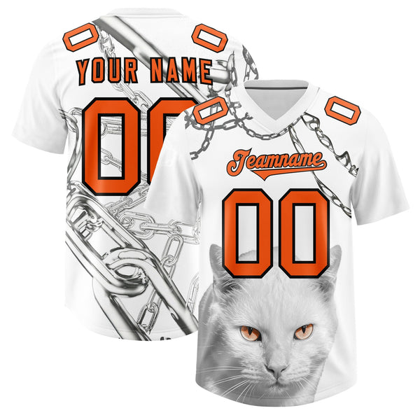 Custom White Orange Graffiti Pattern Chains Football Jersey | BuyFootballJersey
