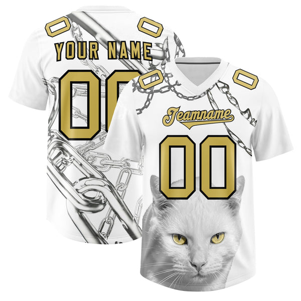 Custom White Old Gold Graffiti Pattern Chains Football Jersey | BuyFootballJersey