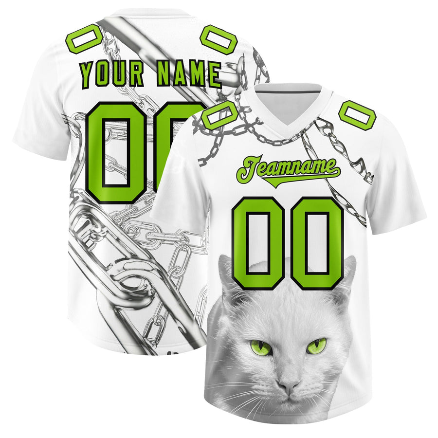 Custom White Neon Green Graffiti Pattern Chains Football Jersey | BuyFootballJersey