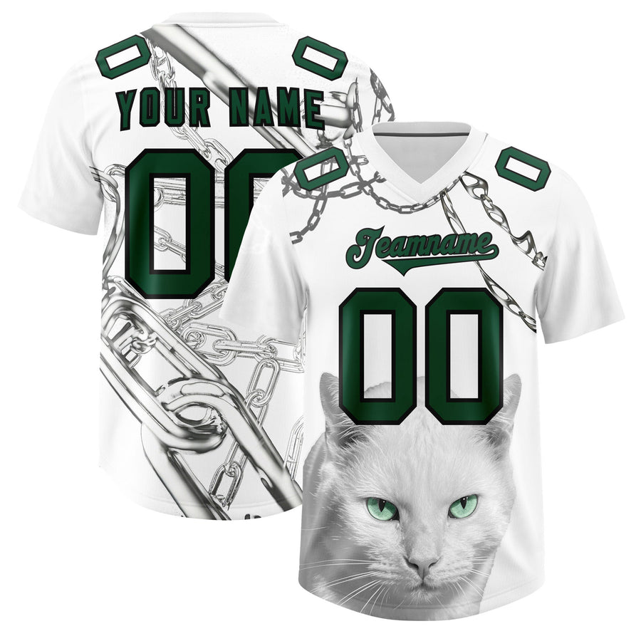 Custom White Kelly Green Graffiti Pattern Chains Football Jersey | BuyFootballJersey