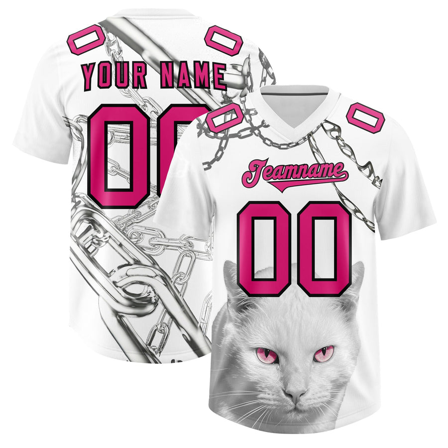 Custom White Pink Graffiti Pattern Chains Football Jersey | BuyFootballJersey