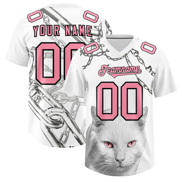 Custom White Light Pink Graffiti Pattern Chains Football Jersey | BuyFootballJersey