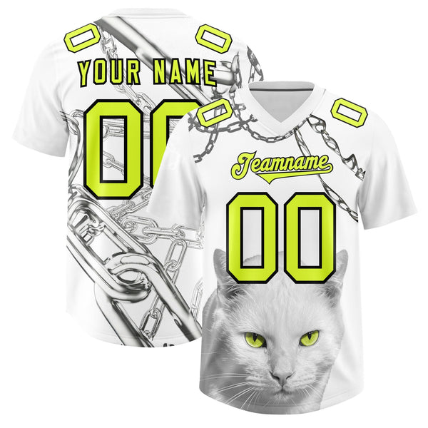 Custom White Fluorescent Green Graffiti Pattern Chains Football Jersey | BuyFootballJersey